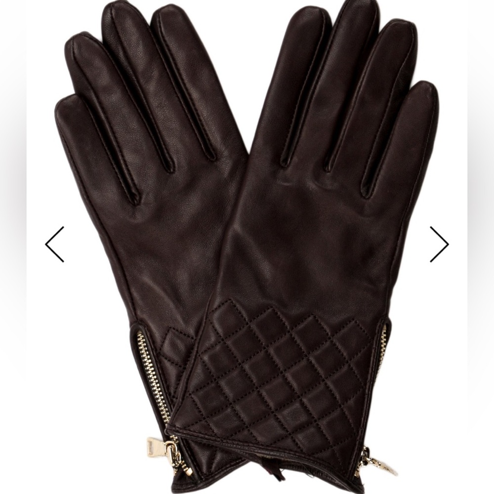 Bruno Magli Black Leather Gloves with Quilted Design